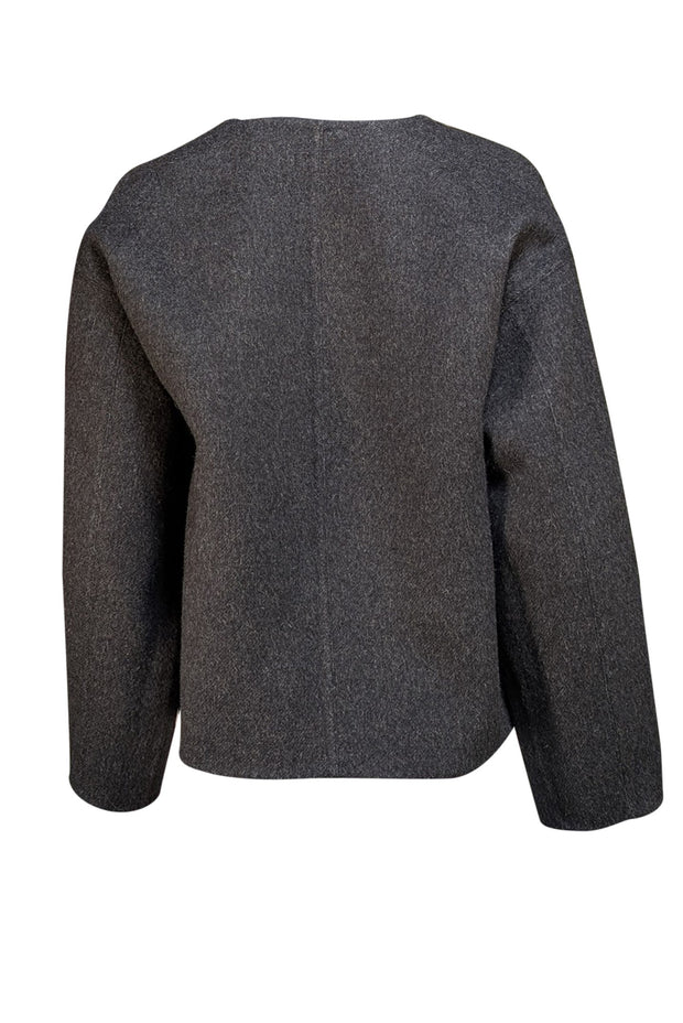 Eileen Fischer - Grey & Tan Reversible Alpaca Wool Blend Short Jacket Sz XS - Current Boutique