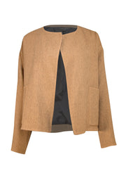 Eileen Fischer - Grey & Tan Reversible Alpaca Wool Blend Short Jacket Sz XS - Current Boutique
