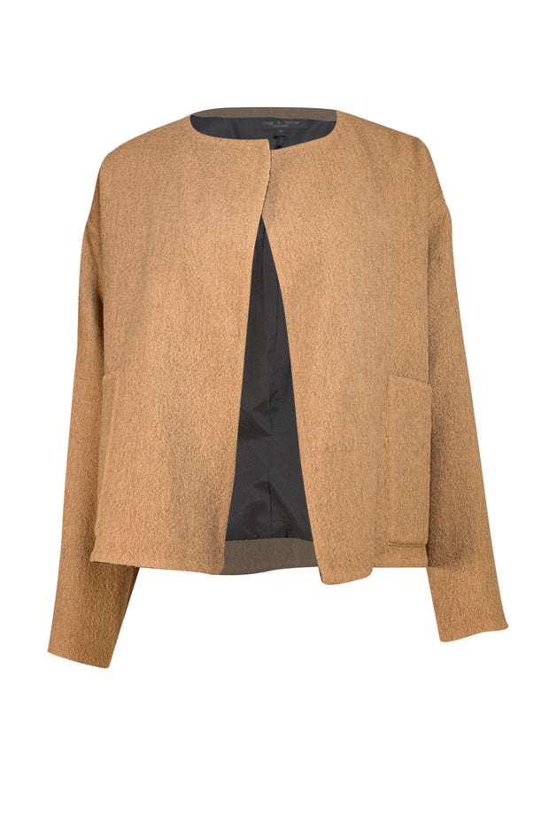 Eileen Fischer - Grey & Tan Reversible Alpaca Wool Blend Short Jacket Sz XS - Current Boutique