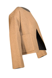 Eileen Fischer - Grey & Tan Reversible Alpaca Wool Blend Short Jacket Sz XS - Current Boutique