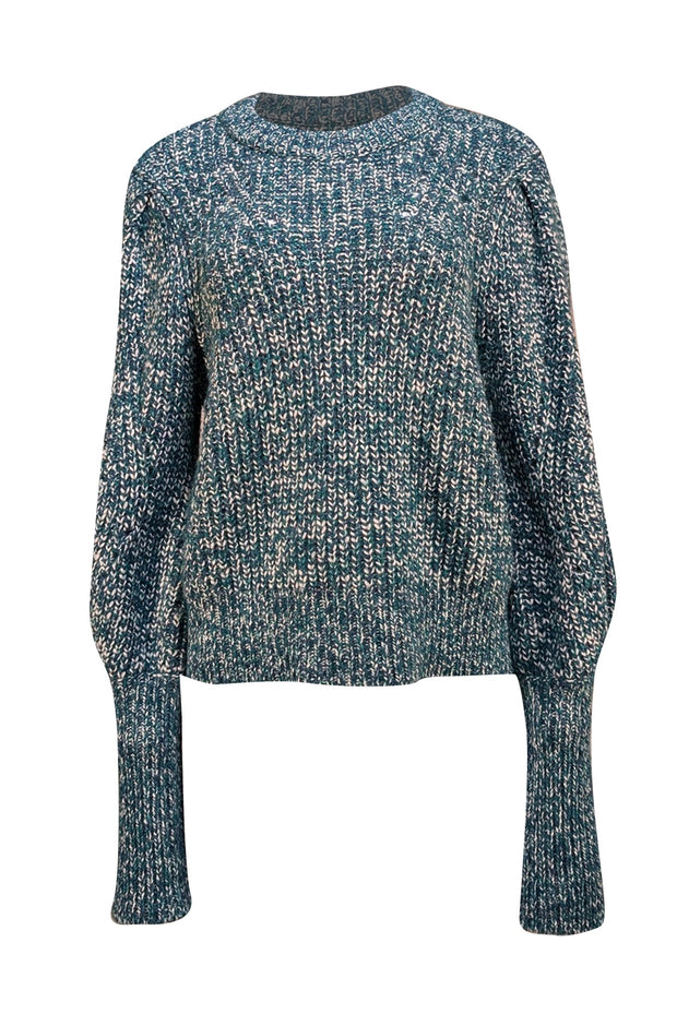 Veronica Beard - Green &amp; White Chunky Knit "Roopa" Sweater Sz XL - Current Boutique
