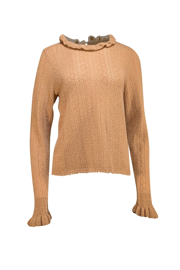 Doen - Tan Pointelle Knit Sweater Sz XL - Current Boutique