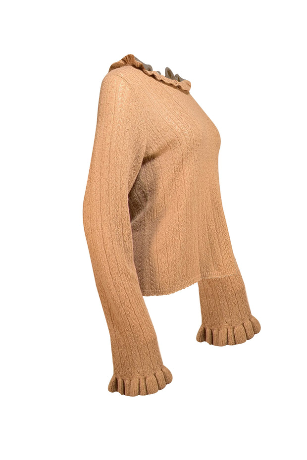 Doen - Tan Pointelle Knit Sweater Sz XL - Current Boutique