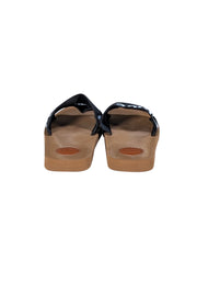 Chloe - Tan & Black Woody Flat Logo Ribbon Slide Sandals Sz 10 - Current Boutique