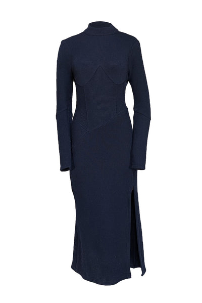 Johnathon Simkhai - Dark Navy Knit Mock Neck Dress w/ Back Cutout Sz M - Current Boutique
