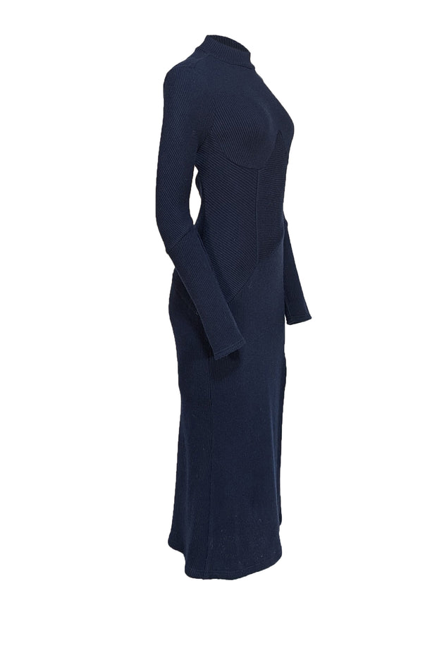 Johnathon Simkhai - Dark Navy Knit Mock Neck Dress w/ Back Cutout Sz M - Current Boutique
