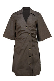Ganni - Brown Herringbone Button Down Mini Dress Sz 6 - Current Boutique