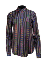 Versace - Black & Multicolor Print 100% Silk Sz 8