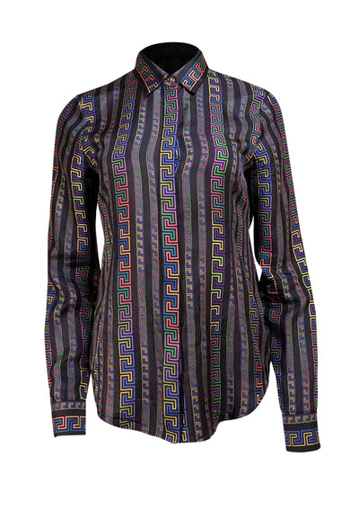 Versace - Black & Multicolor Print 100% Silk Sz 8