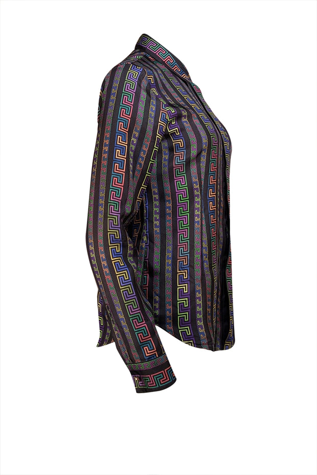 Versace - Black & Multicolor Print 100% Silk Sz 8