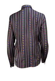 Versace - Black & Multicolor Print 100% Silk Sz 8