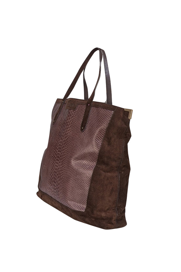 Coach - Brown Embossed & Suede Tote Bag - Current Boutique