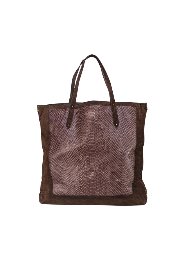 Coach - Brown Embossed & Suede Tote Bag - Current Boutique