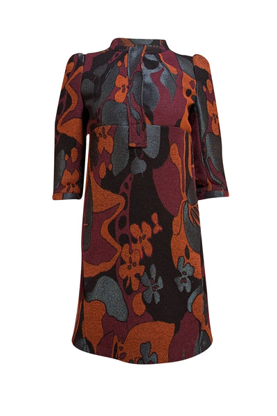 Ba&sh - Black, Burgandy, Orange, & Gray Floral Mini Dress Sz 6 - Current Boutique