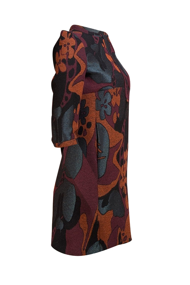 Ba&sh - Black, Burgandy, Orange, & Gray Floral Mini Dress Sz 6 - Current Boutique