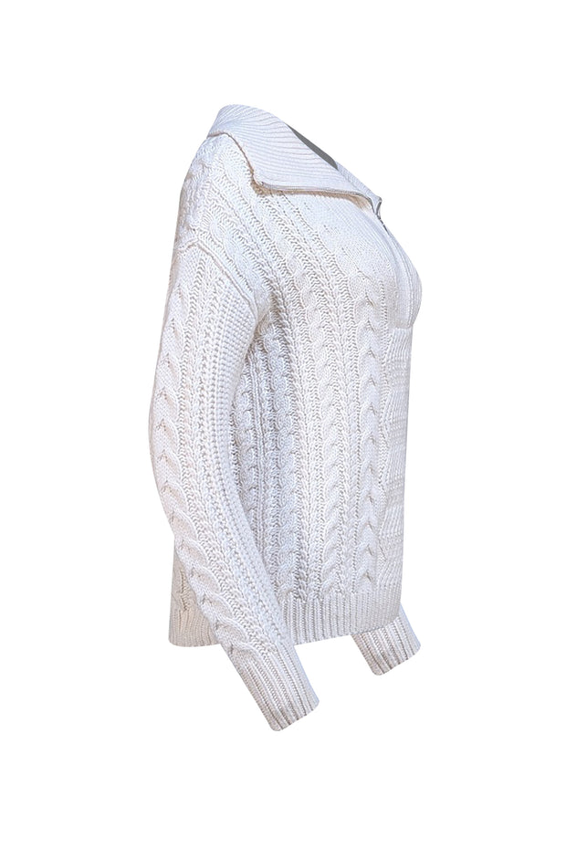 Reiss - Cream Wool Blend Cable Knit Half Zip Sweater Sz S - Current Boutique