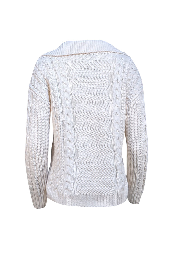 Reiss - Cream Wool Blend Cable Knit Half Zip Sweater Sz S - Current Boutique