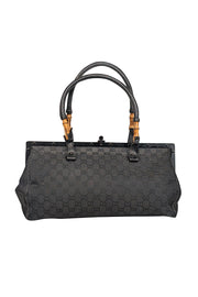 Gucci - Black Monogram Bamboo Trim Handle Shoulder Bag - Current Boutique