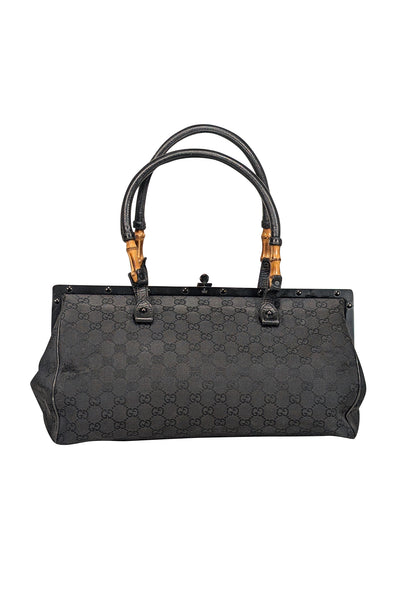 Gucci - Black Monogram Bamboo Trim Handle Shoulder Bag - Current Boutique