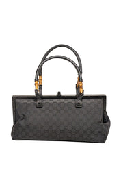 Gucci - Black Monogram Bamboo Trim Handle Shoulder Bag - Current Boutique