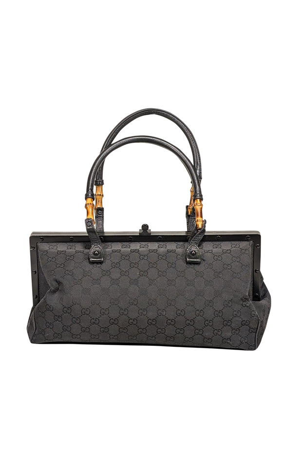 Gucci - Black Monogram Bamboo Trim Handle Shoulder Bag - Current Boutique