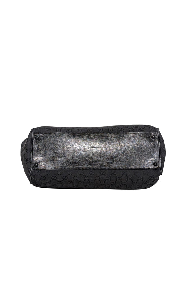 Gucci - Black Monogram Bamboo Trim Handle Shoulder Bag - Current Boutique