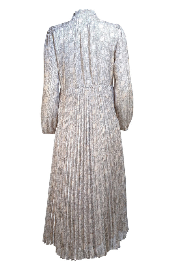 Ba&sh - Beige w/Navy & Orange Print Pleated Mid Maxi Dress Sz 10 - Current Boutique