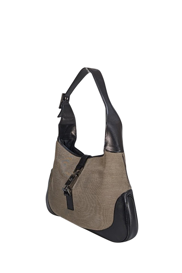 Gucci - Beige Canvas w/ Black Leather Trim "Jackie" Handbag - Current Boutique