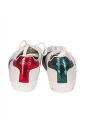 Gucci - White Leather Sneakers w/ Signature Bee and Stripe Detail Sz 9 - Current Boutique