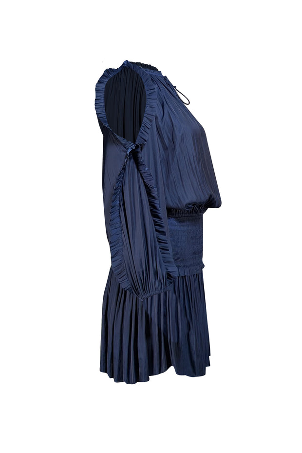 Ulla Johnson - Navy Satin Smocked Waist Cold Shoulder Dress Sz 0