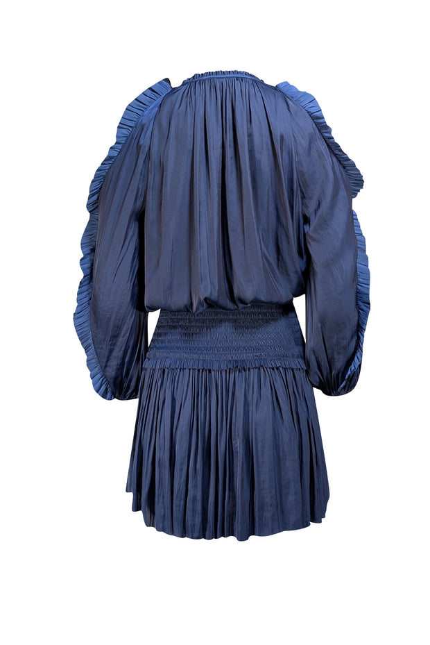 Ulla Johnson - Navy Satin Smocked Waist Cold Shoulder Dress Sz 0