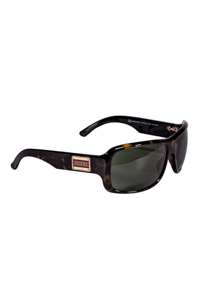 Gucci - Brown Tortoise Logo Side Plaque Sunglasses - Current Boutique
