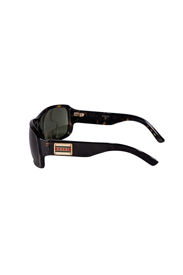 Gucci - Brown Tortoise Logo Side Plaque Sunglasses - Current Boutique