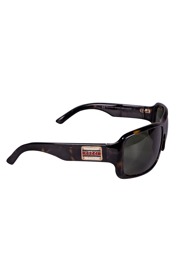 Gucci - Brown Tortoise Logo Side Plaque Sunglasses - Current Boutique