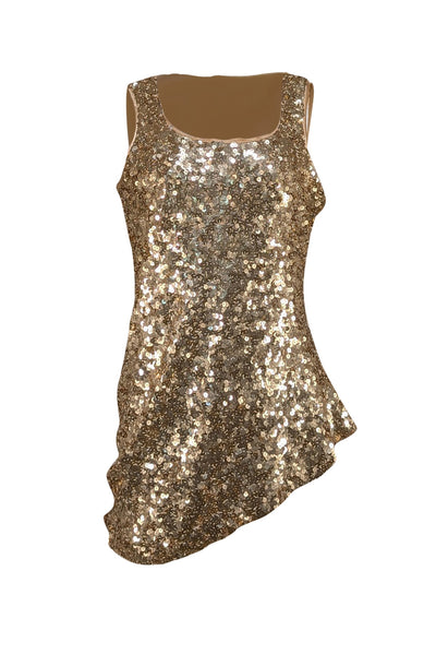 St. John - Gold Sequin Asymmetrical Hem Tank Blouse Sz M - Current Boutique