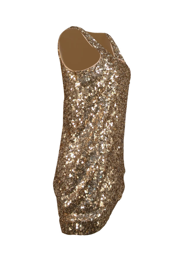 St. John - Gold Sequin Asymmetrical Hem Tank Blouse Sz M - Current Boutique