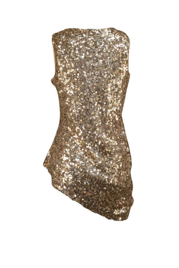 St. John - Gold Sequin Asymmetrical Hem Tank Blouse Sz M - Current Boutique