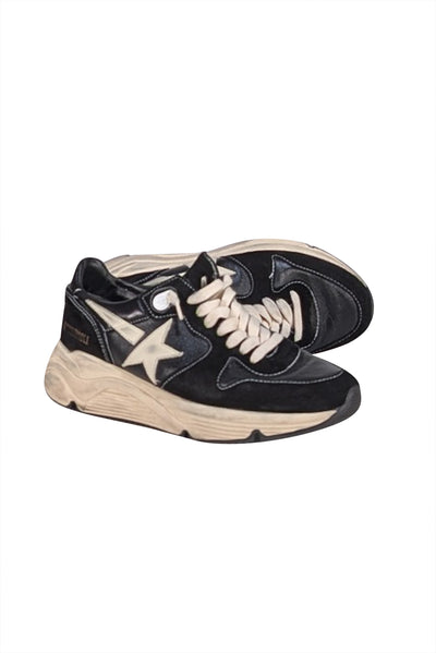 Golden Goose - Black & Cream Leather & Suede "Running" Sneakers Sz 7 - Current Boutique