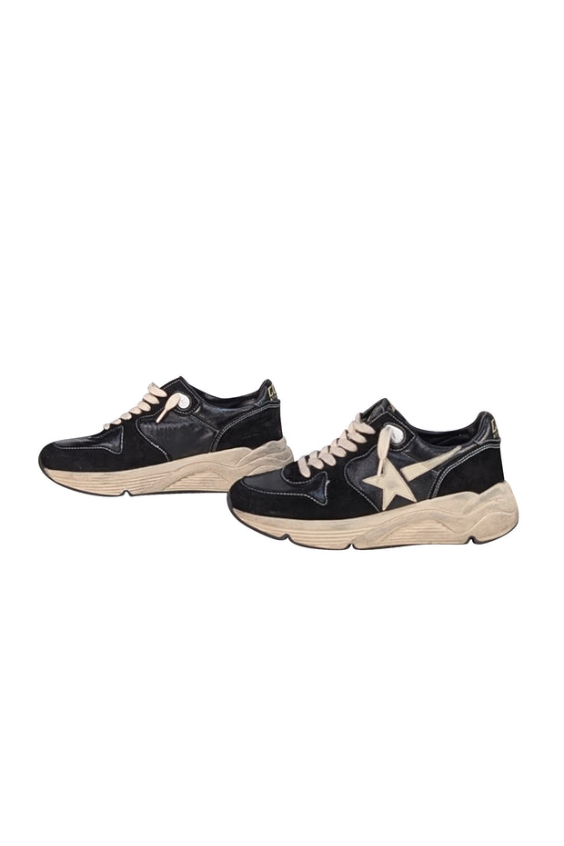 Golden Goose - Black & Cream Leather & Suede "Running" Sneakers Sz 7 - Current Boutique
