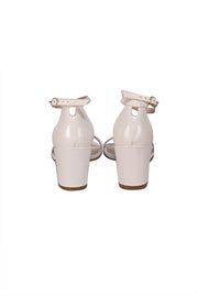 Stuart Weitzman - White Pebbled Leather Low Block Heel Sandals Sz - Current Boutique