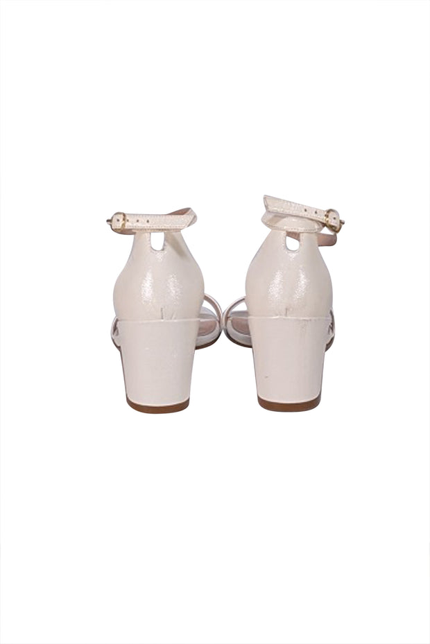 Stuart Weitzman - White Pebbled Leather Low Block Heel Sandals Sz - Current Boutique