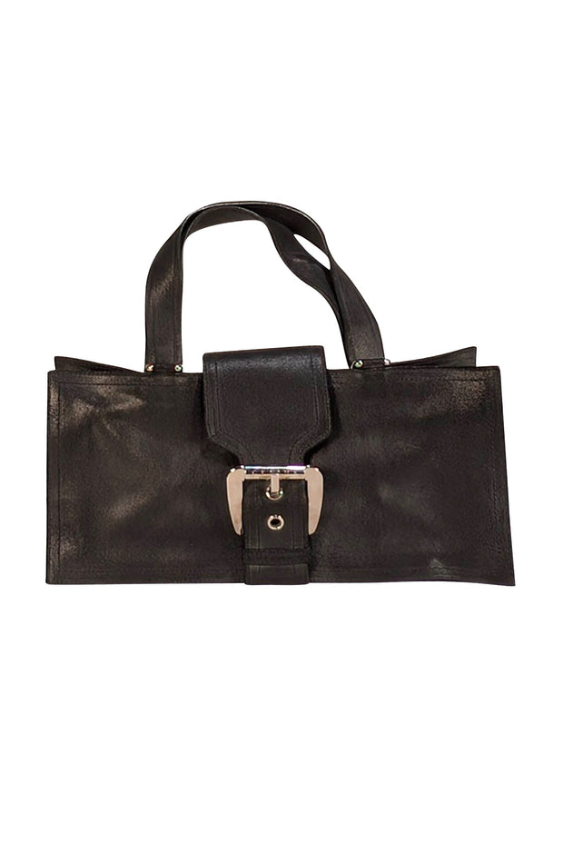 Celine - Black Coated Suede East West Handbag - Current Boutique