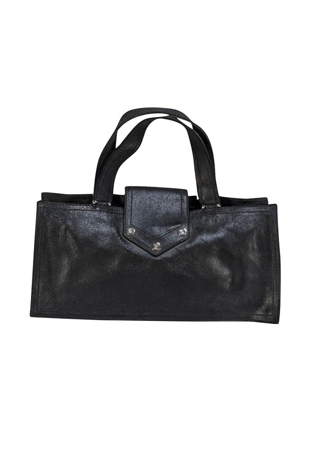Celine - Black Coated Suede East West Handbag - Current Boutique