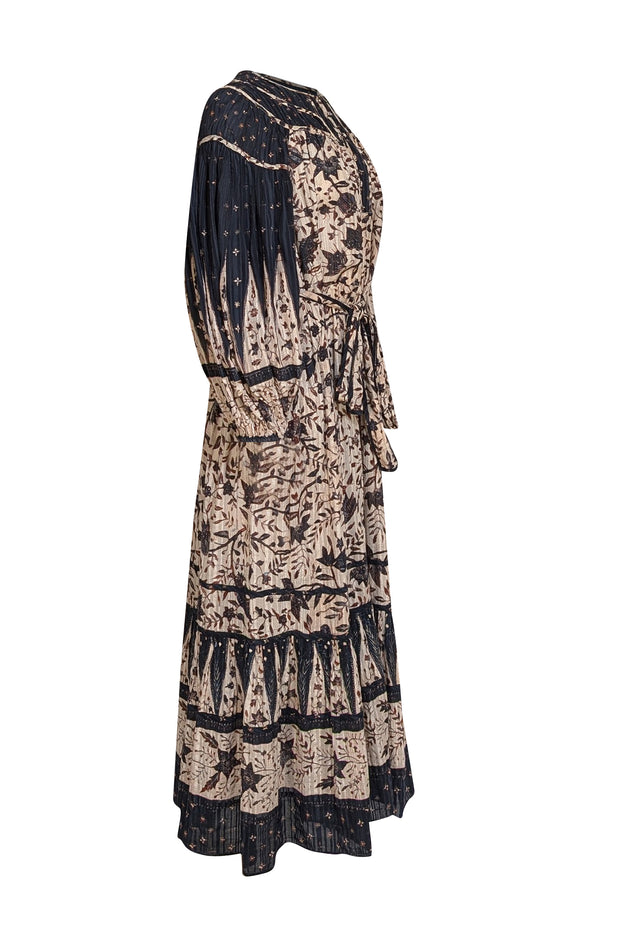 Ulla Johnson - Light Pink & Navy Print Long Sleeve Dress Sz 10 - Current Boutique