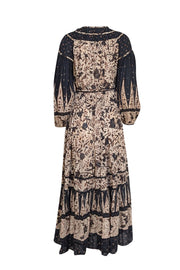 Ulla Johnson - Light Pink & Navy Print Long Sleeve Dress Sz 10 - Current Boutique