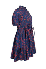 Kate Spade - Navy w/ Red Polka Dot Short Sleeve Quarter Button Front Dress Sz S - Current Boutique
