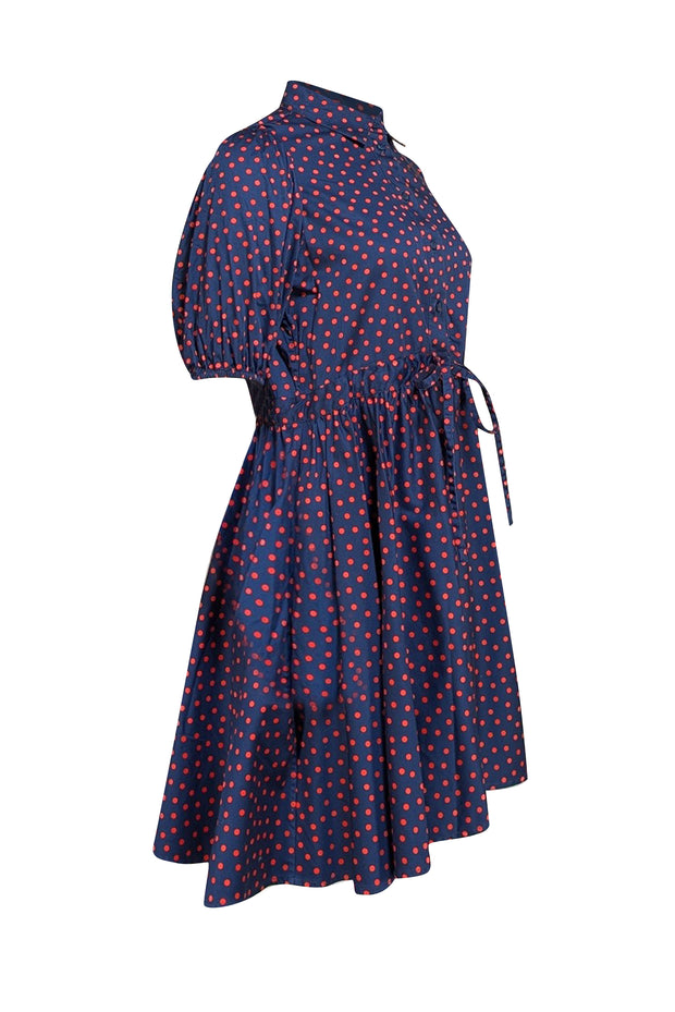 Kate Spade - Navy w/ Red Polka Dot Short Sleeve Quarter Button Front Dress Sz S - Current Boutique