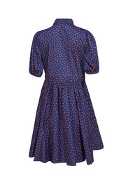 Kate Spade - Navy w/ Red Polka Dot Short Sleeve Quarter Button Front Dress Sz S - Current Boutique