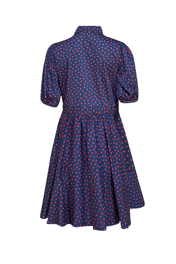 Kate Spade - Navy w/ Red Polka Dot Short Sleeve Quarter Button Front Dress Sz S - Current Boutique