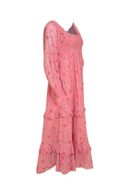 LoveShackFancy - Pink Floral Smocked Bodice Maxi Dress Sz M - Current Boutique